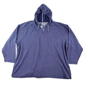 Tommy Bahama Henley Hoodie Mens 4XLB Blue Striped Organic Cotton Slub Knit Big